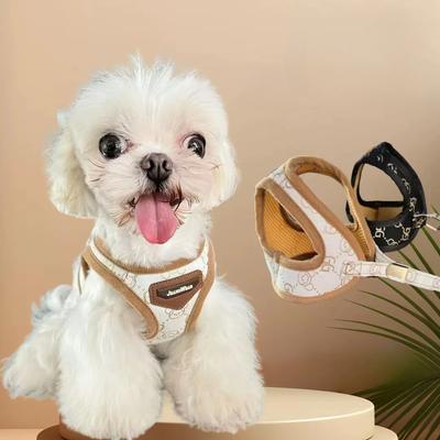 Schwarzer Khaki Hundegeschirr Weste und Leine Set Luxus Haustier Brustgurt Führleine Halsband Weste für Welpe Tier Schnauzer Chihuahua