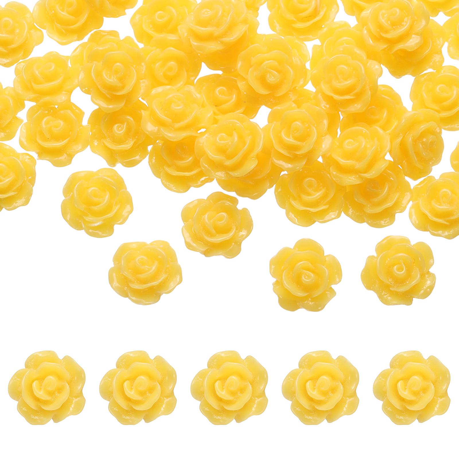 

50Pcs Resin Rose Flower Beads 10mm Flatback Flower Charm Opaque Carve No Hole for DIY Jewelry Making Nails Hair Clip(Small Size) жовтий