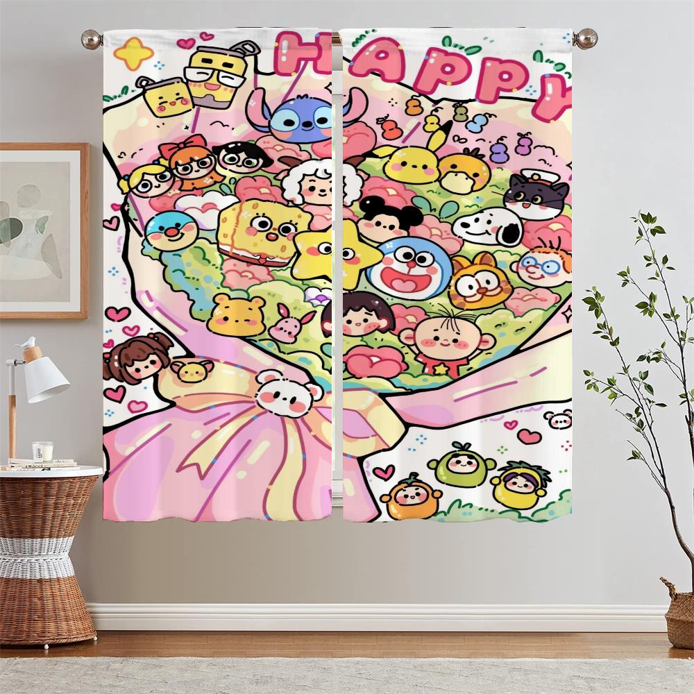 Big Cat and Girl Blackout Curtain for Living Room Decoration Tulle In Kitchen Curtains 2 Pieces Window Black Out Curtains Blinds