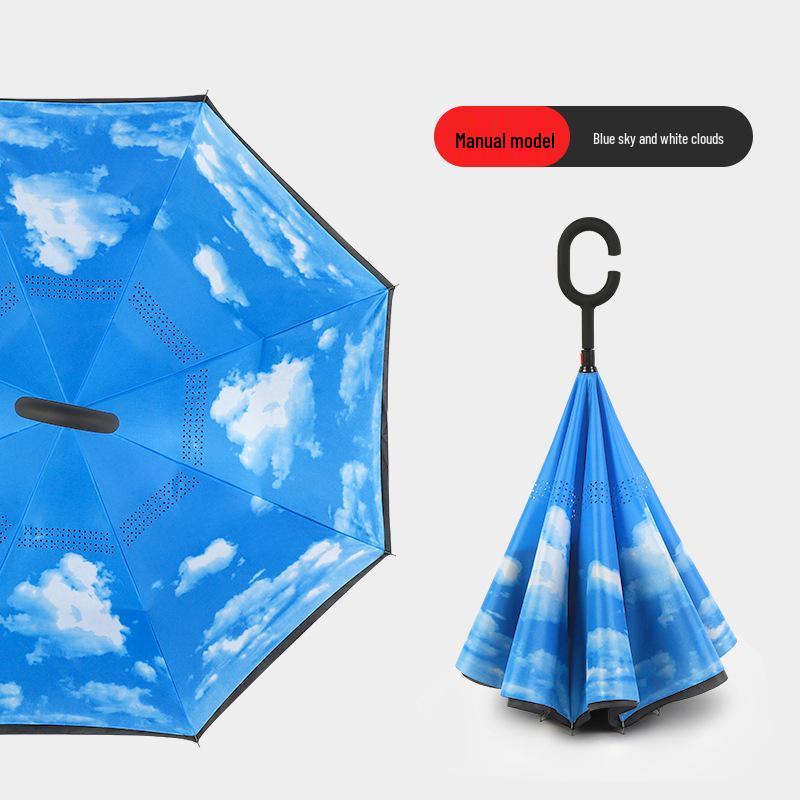 Double-Layer Reverse Umbrella with Standable Handle - Large, Durable, Sun & Rain Protection for Men & Women