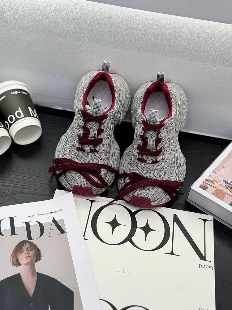 Rhinestone Gypsy Dad Shoes 2026 Spring and Autumn New Thick Sole Heightening Versatile Full Diamond Ins Tide Internet Celebrity Casual Shoes