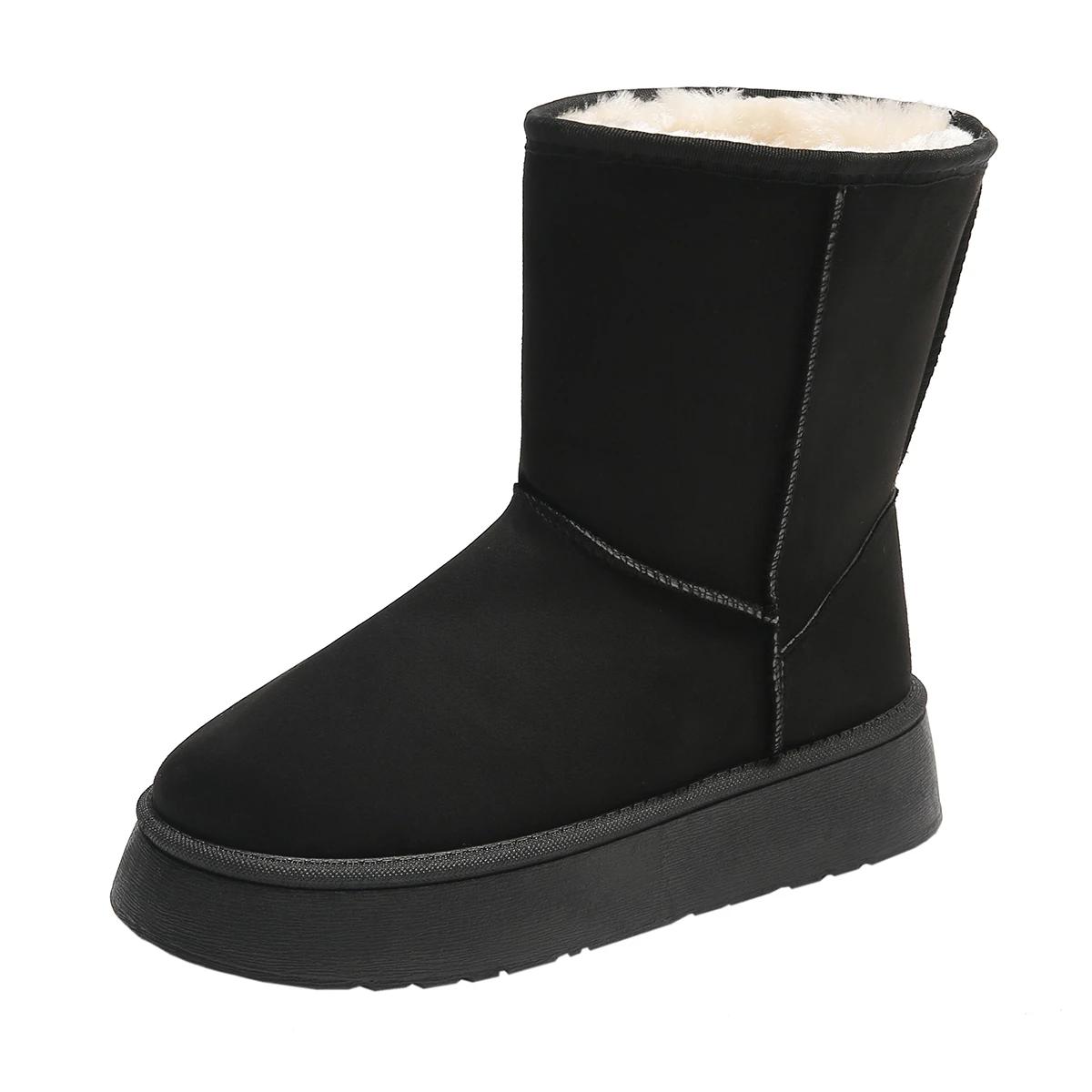 

Новые классические женские зимние ботинки из толстого флиса, удобные и теплые ботильоны, женская зимняя обувь на платформе, Botas Mujer 36 чёрный