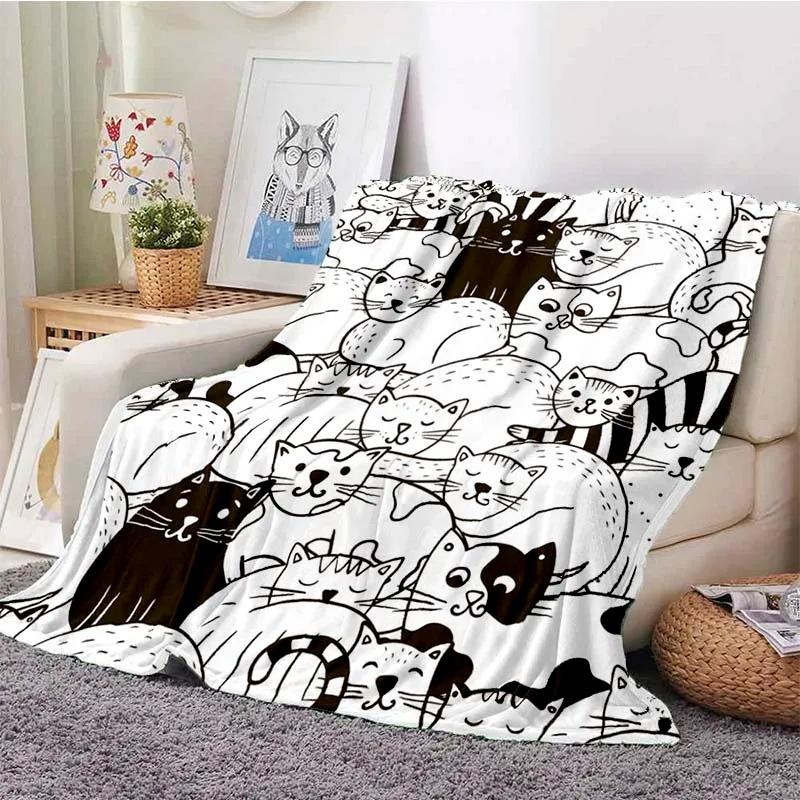 Cute Cat Series Printed Blanket for Sofa Bed Travel Camping Living Room Office Conditioning Blanket for All Seasons Gifts