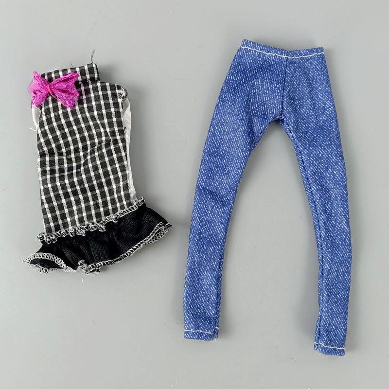 

1 комплект модной кукольной одежды для куклы Барби, клетчатый топ, джинсовые брюки для куклы BJD 1:6, аксессуары для кукольного домика 1/6, игрушка синий