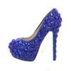 Sexy Royal Blue Heel Women's Shoes, Round Head Thin Heel Large Size Women's Shoes Waterproof Table Rhinestone Women's Shoes