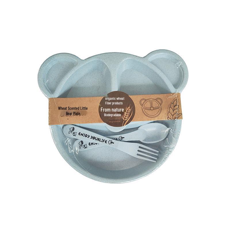 

Bear-Themed Wheat Compartment Dinner Plate Set for Kids - Includes Breakfast Plate, Fork, and Spoon синий