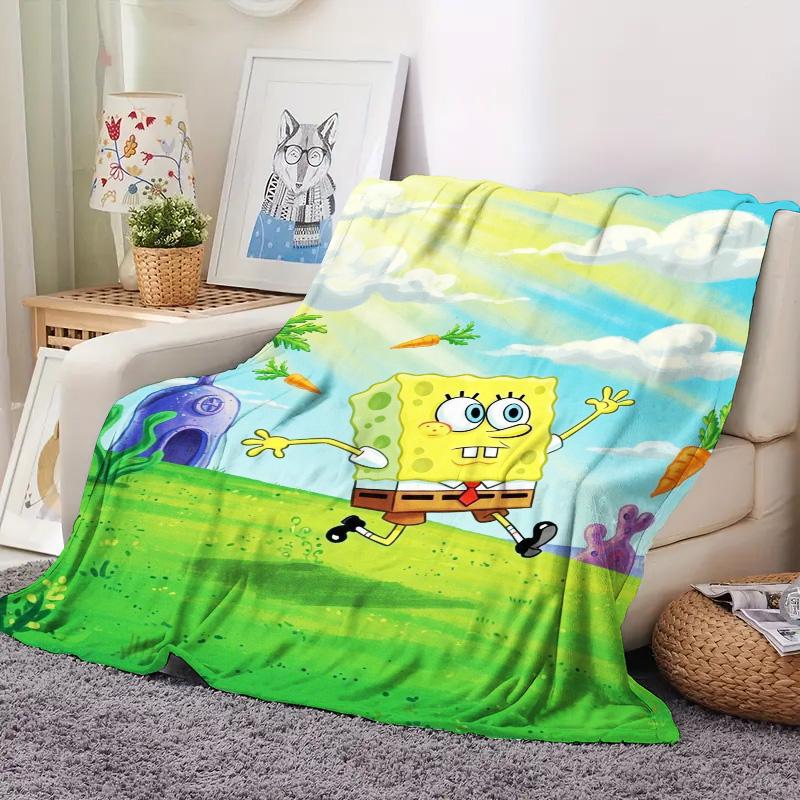 SpongeBob & Patrick Water Slide Print Flannel Blanket, Bikini Bottom Water Park Soft Cozy Throw 80cm x 120cm