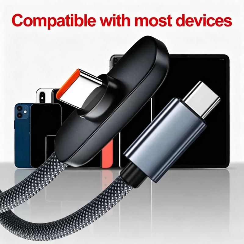 90-Degree Usb Type-C Cable – 100W Fast Charging & Data Transfer – Portable Compatible With Various Type-C Phones