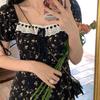 French Square Collar Dress for Women 2025 Summer New Style Gentle Temperament Waist-hugging Slit Skirt