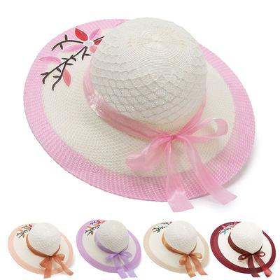 Summer Women's Big Brimmed Hat Outdoor Travel Sun Shading Beach Hat Hot Stamping Knitted Hat