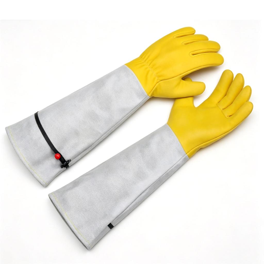 2pcs Rose Pruning Gloves Goatskin Pigskin Leather Anti Slip Thorn Proof Long Gardening Gloves with Elastic Wrist Straps