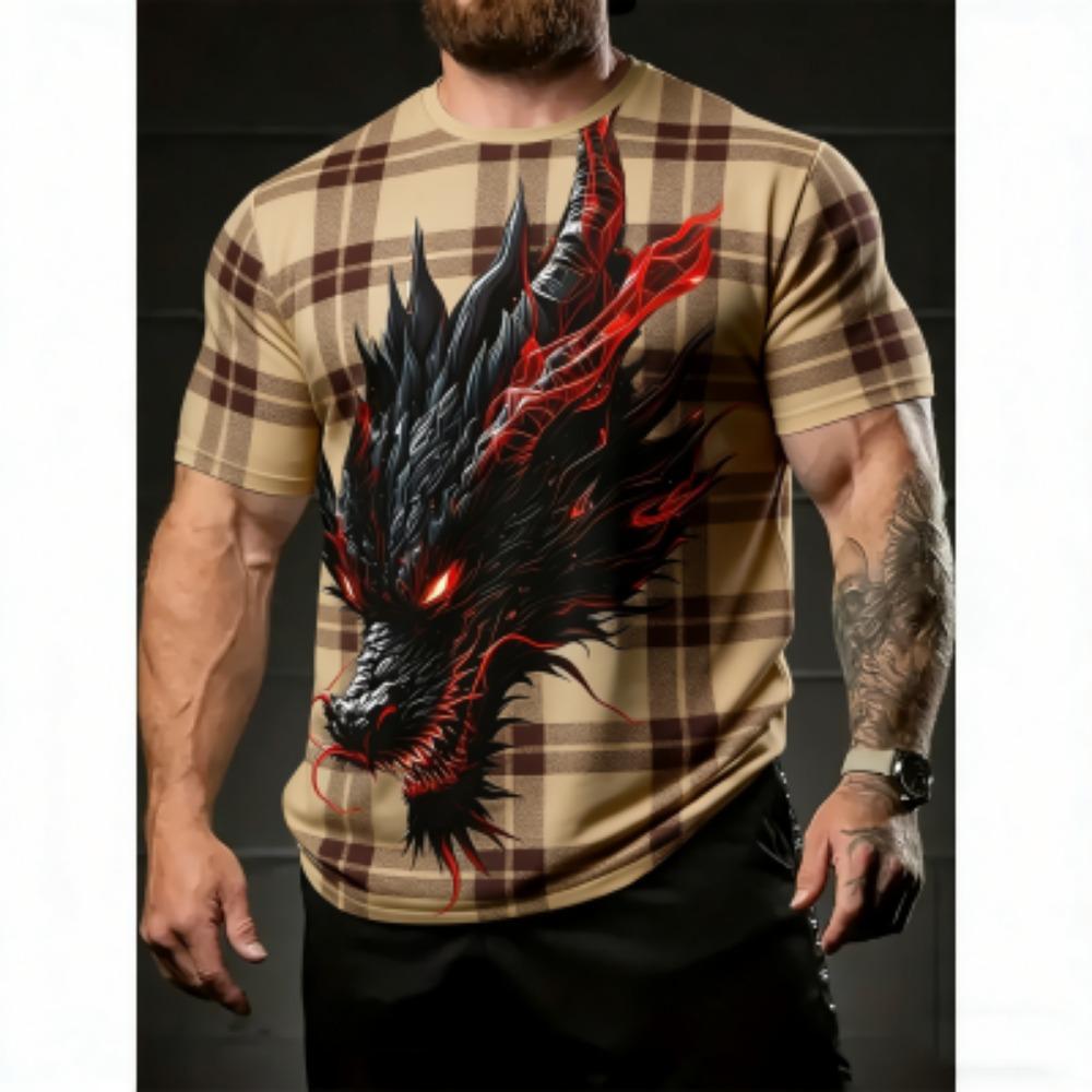 

Europe America Summer Men s T-Shirt Dragon Pattern 3D Print Tees Top Loose Short Sleeve Streetwear Vintage Oversized Women T-shirt XXS