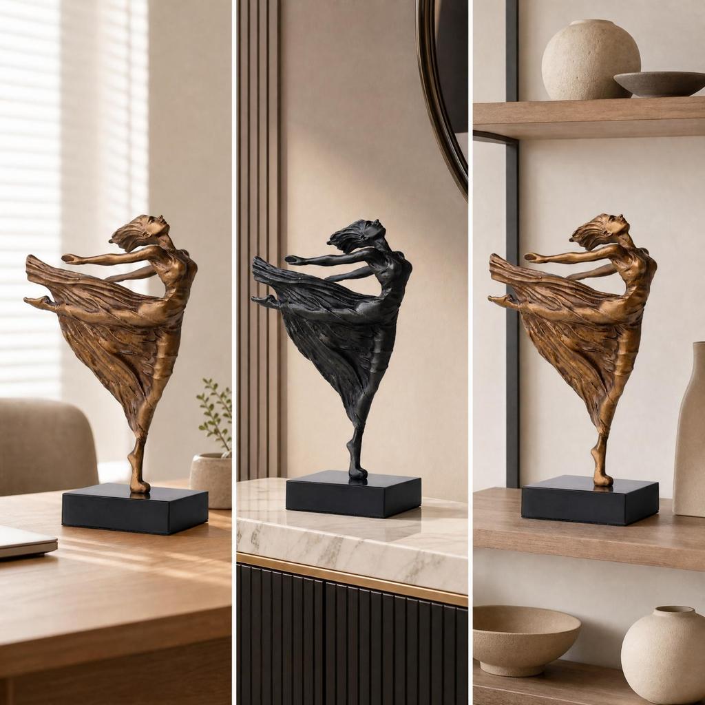 Weibliche Tänzerin Skulptur Moderne Tanzfigur mit Rechteckigem Sockel Flach