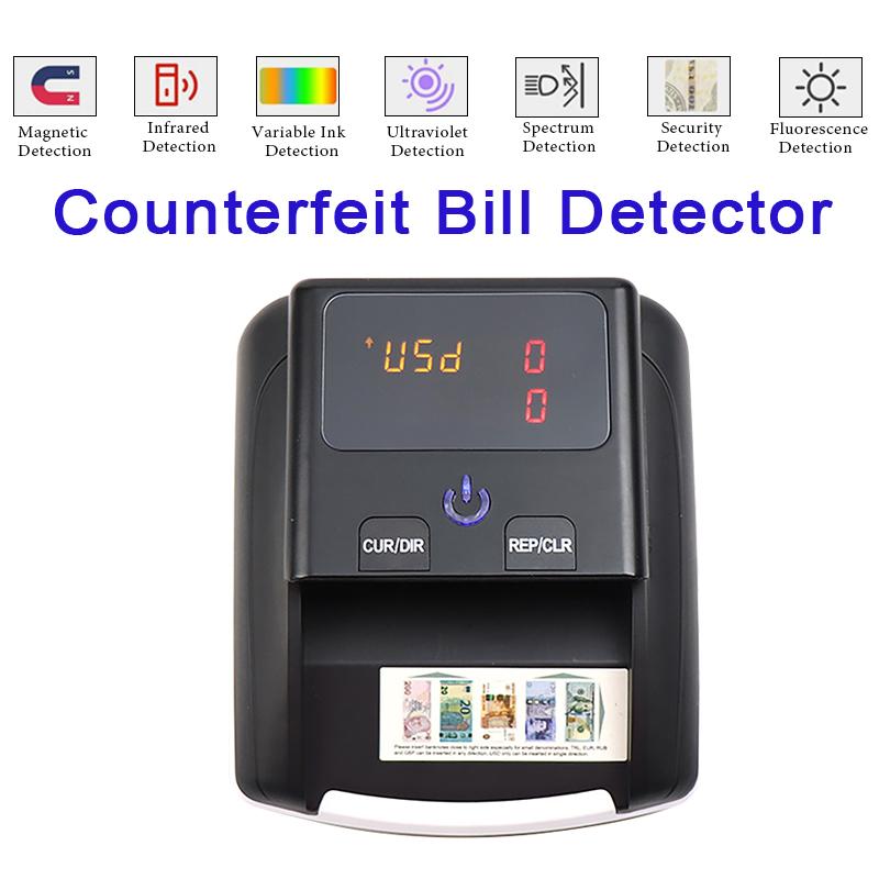 Portable Mini Money Counter Rechargeable Counterfeit Bill Detector LED Display Automatic Money Detection for US Dollar and Euro
