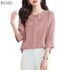 Women Elegant Doll Collar Loose Casual 3/4 Sleeve Blouse