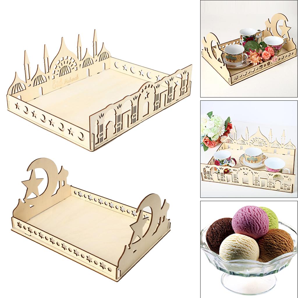 Bandeja de Postre Eid Artesanal de Madera Fiesta Islámica Ramadan Comida Repostería Servicio Estilo A