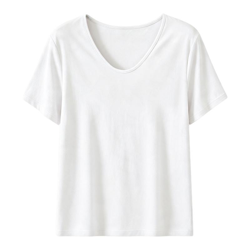 Women's Short Sleeve Top V Neck Casual Loose Fit Ice Silk Ribbed T-Shirt Solid Color Daily Wear Blouse