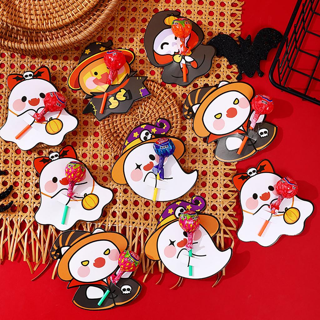 48Pcs Halloween Lollipop Insert Card Pumpkin Ghost Candy Cardboard Decor Message Paper Card Kids Gifts Halloween Party Supplies