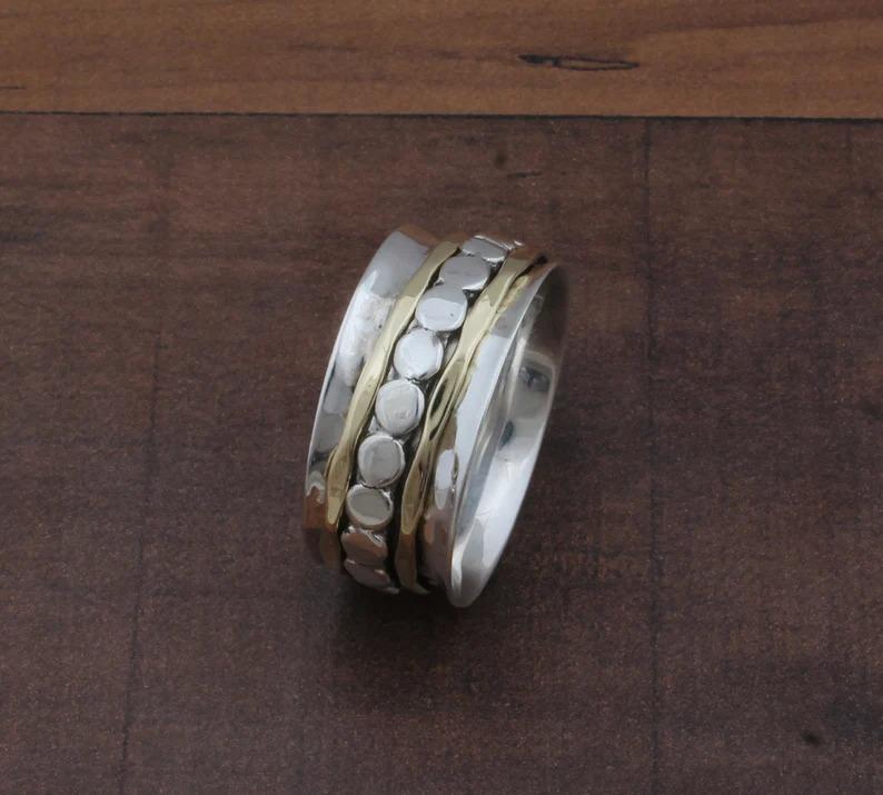 Spinner Band Ring, 925 Sterling Silver Ring, Handmade Ring, Solid Ring, Handmade Jewelry, Unisex Ring, Two Tone Ring