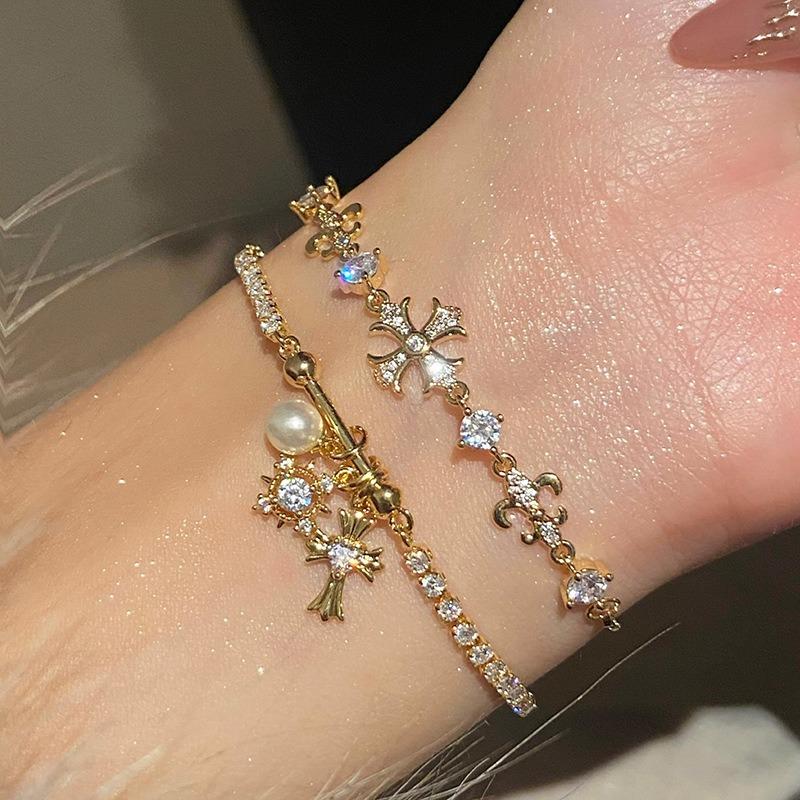 Zircon Iris Cross Adjustable Bracelet Light Luxury High-end Niche Bracelet Personality Versatile Temperament Jewelry