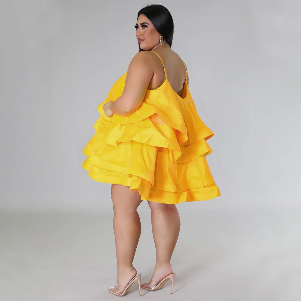 N7808 Robe Sexy à Volants Sans Manches pour Femmes Européennes et Américaines avec Bretelles Réglables