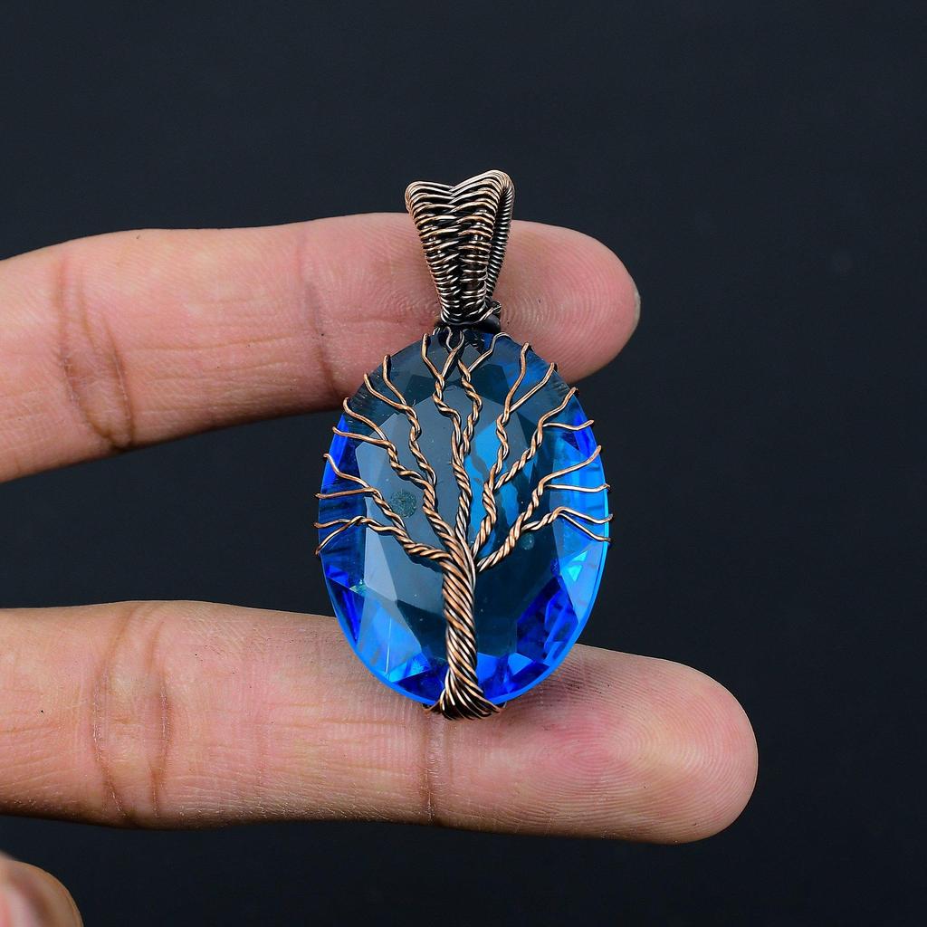 Tree Of Life Iolite Gemstone Copper Wire Wrap Handmade Pendant Jewelry For Her