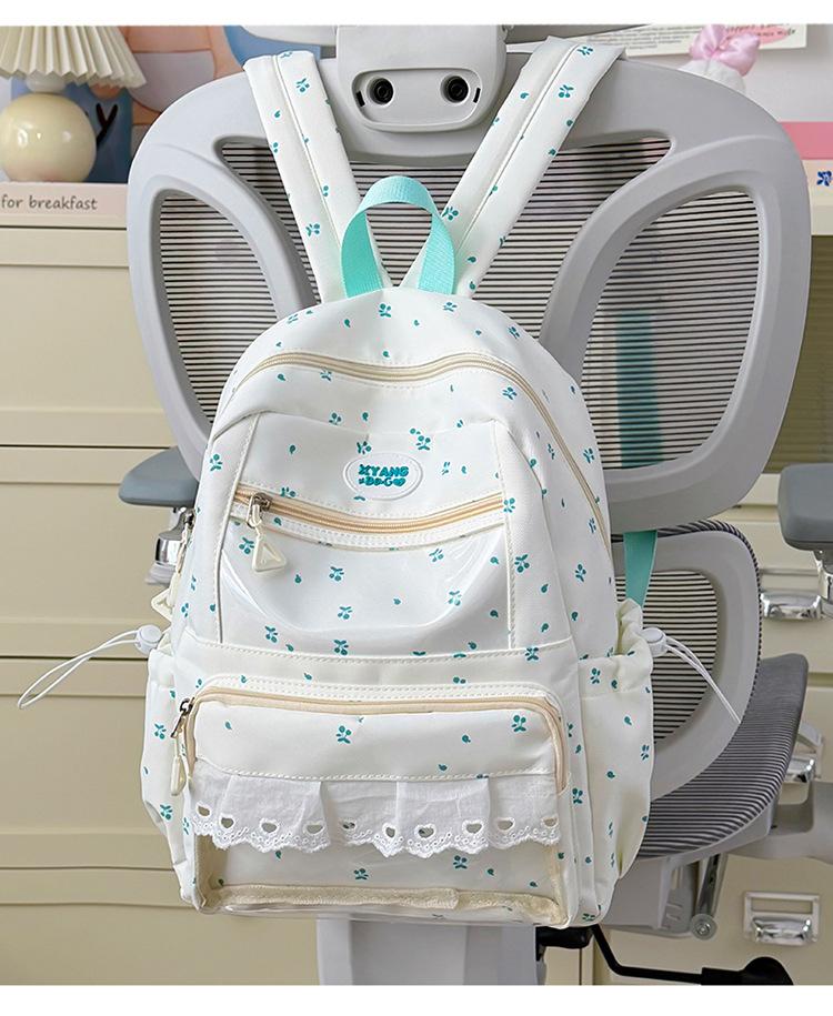 Schoolbag Ice Lemon Mint Light Shadow Flower Mark Girls Backpack Sweet Waxy Girls Ballet Wind Mori Clear Sense Travel Small Backpack