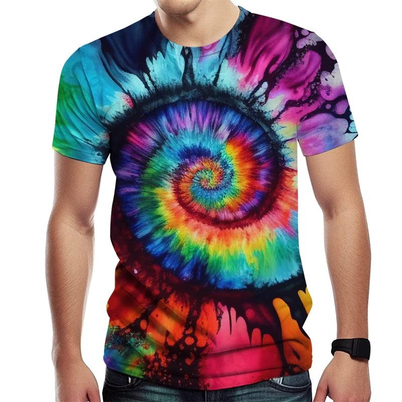 Men s Novel Tie Dye Style Spiral Stripe 3D Printed Oversized Short Sleeved T-shirt S