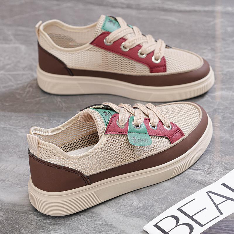 Обувь женская летняя 2025 года новые дырочные туфли сетчатые белые туфли женские универсальные дышащие повседневные спортивные туфли для сноуборда 35 4299₽