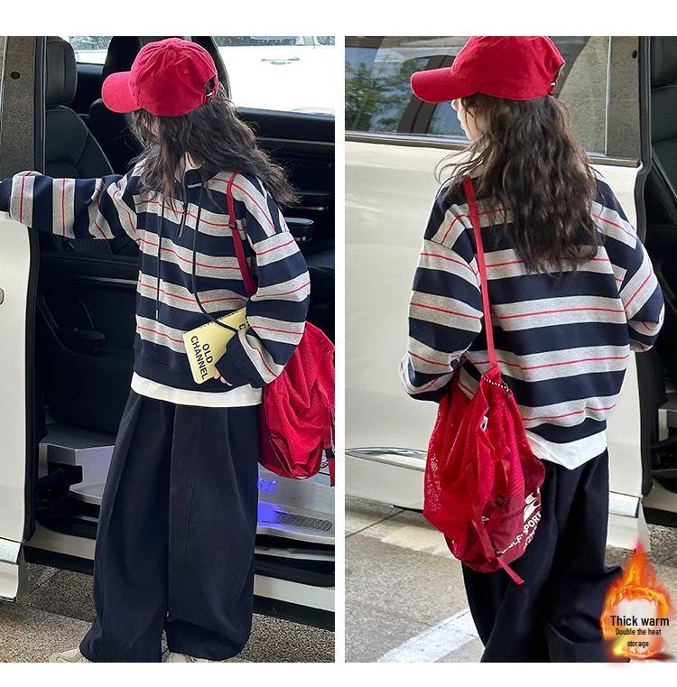 Zweiteiliges Set für Mädchen: Gestreifter Pullover & Dicke Hose - Trendige Herbst/Winter 2025 Kollektion