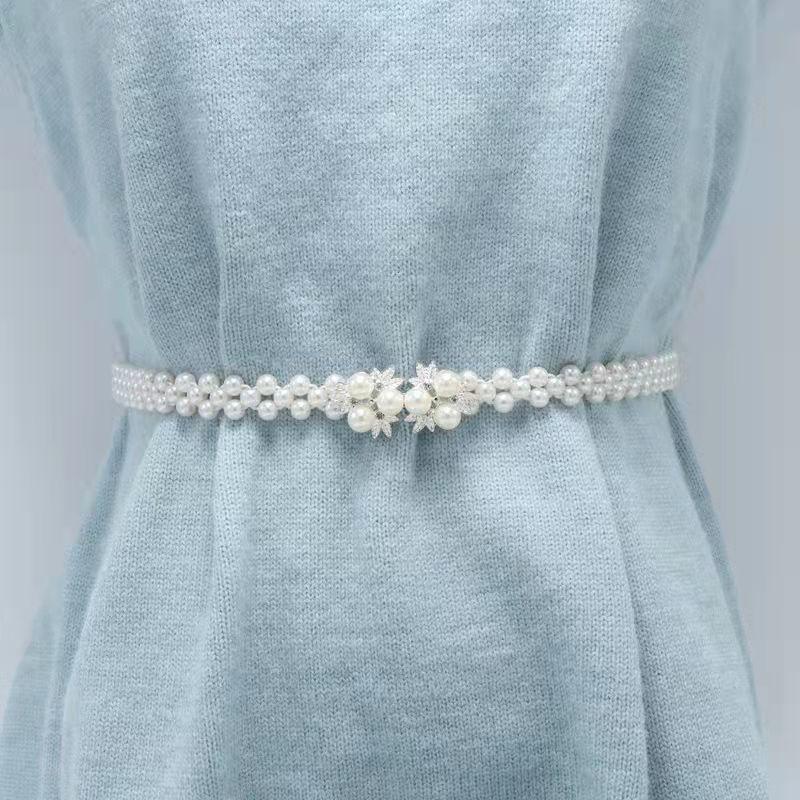 Stylish Beaded Elastic Waist Belt Designed For Women With Large Pearls Rhinestones And