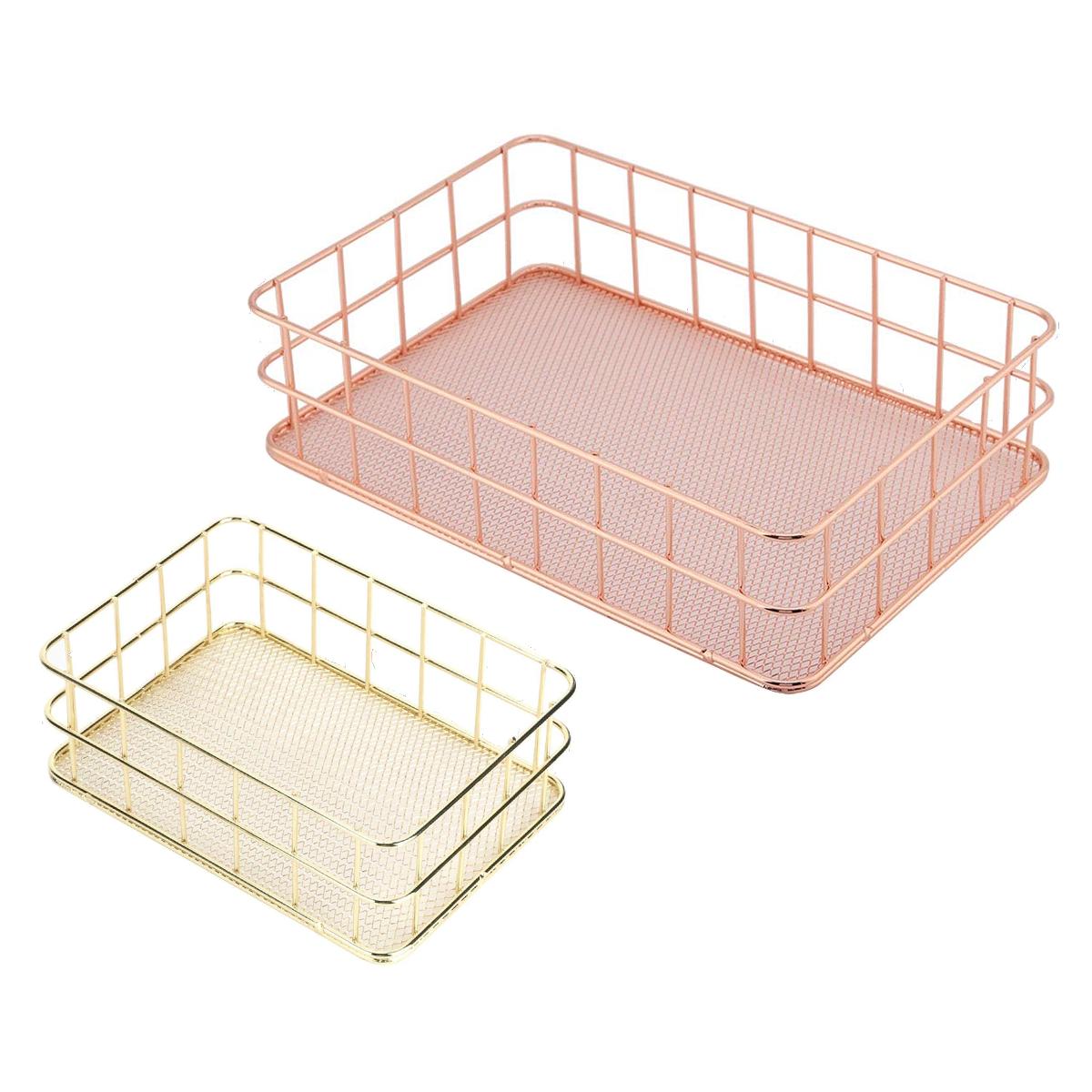 

Leeseph 2 Pack Wire Mesh Basket Set, Metal Desk Drawer Organizer Desktop Holder Lots for Storage and Organizing, 2 Size