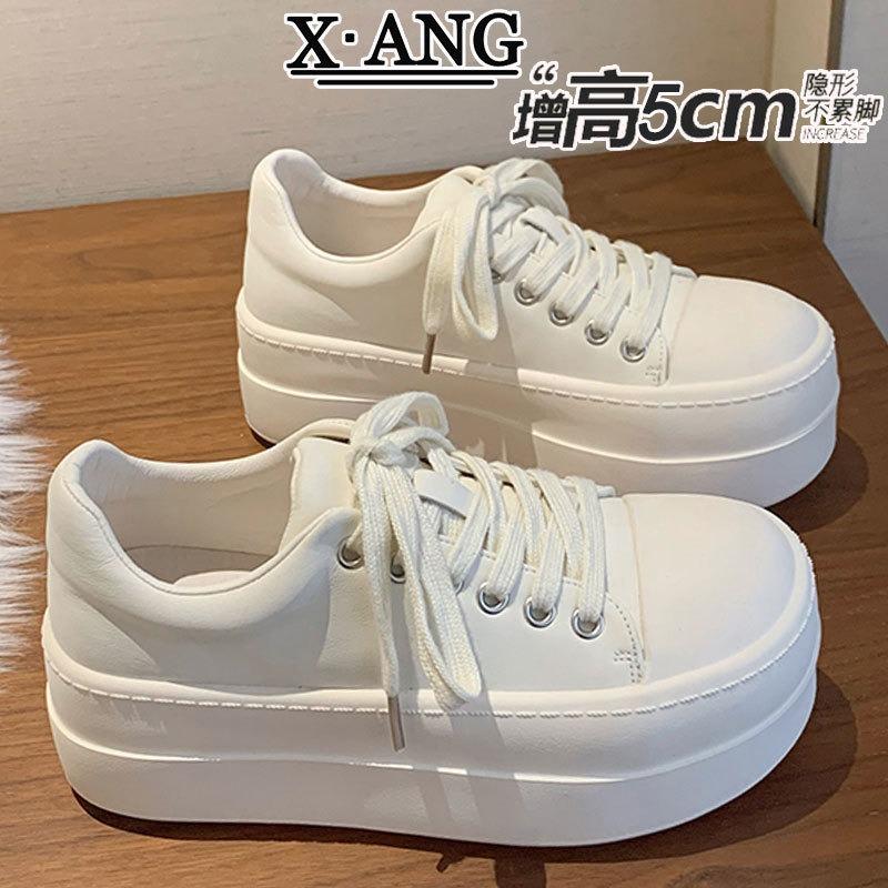 Small man thick-soled heightening women's shoes leather little white shoes spring new casual sports shoes board shoes bread shoes