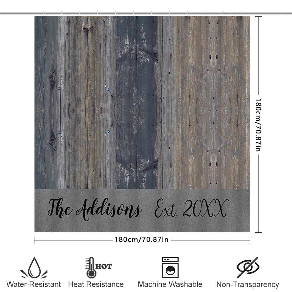 DIY custom personalized wood grain shower curtain with name decorations for bathroom home decor 20XX series