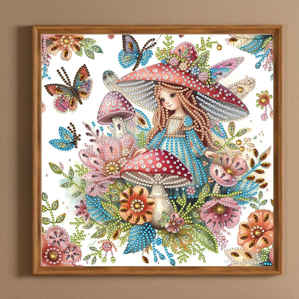 30x30cm 5D DIY Partial Special Shaped Drill Diamond Painting Kit Mushroom Girl Fountain Kit Home Decor Art Craft Mosaic Painting