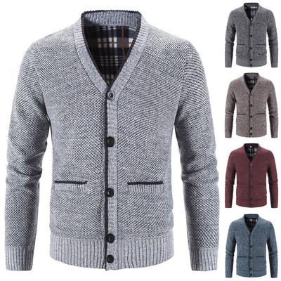 Strickjacke-Pullover für Männer, lässig, Schal, langärmelig, Plüsch, verdickend, V-Ausschnitt, gestrickt