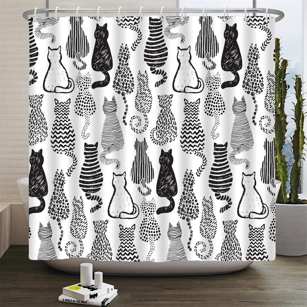 Cat Printed Shower Curtain Cartoon Animal Bath Curtains Bathroom For Bathtub Bathing Cover Shower Curtains with 12 Pcs Hooks