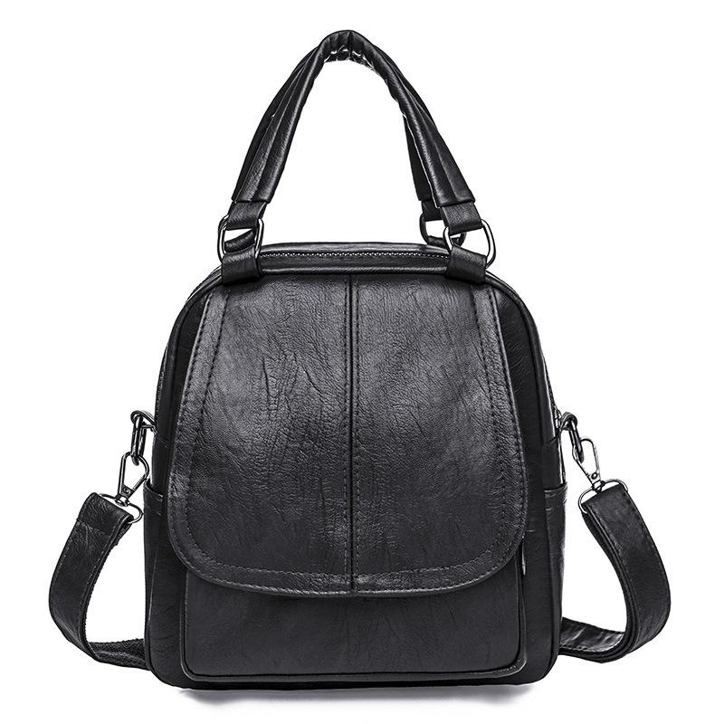 Женская сумка большой вместимости, многофункциональная сумка через плечо, мягкий кожаный рюкзак чёрный