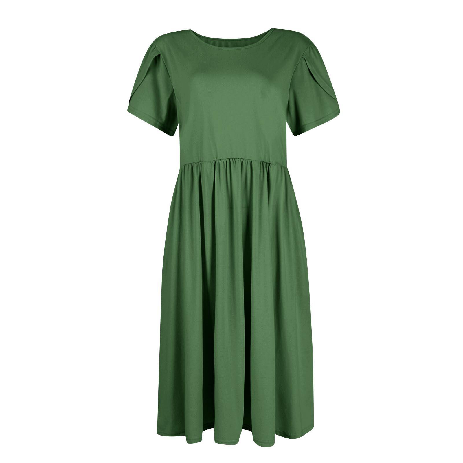 Женское повседневное однотонное платье с круглым вырезом и лепестками — фото 4