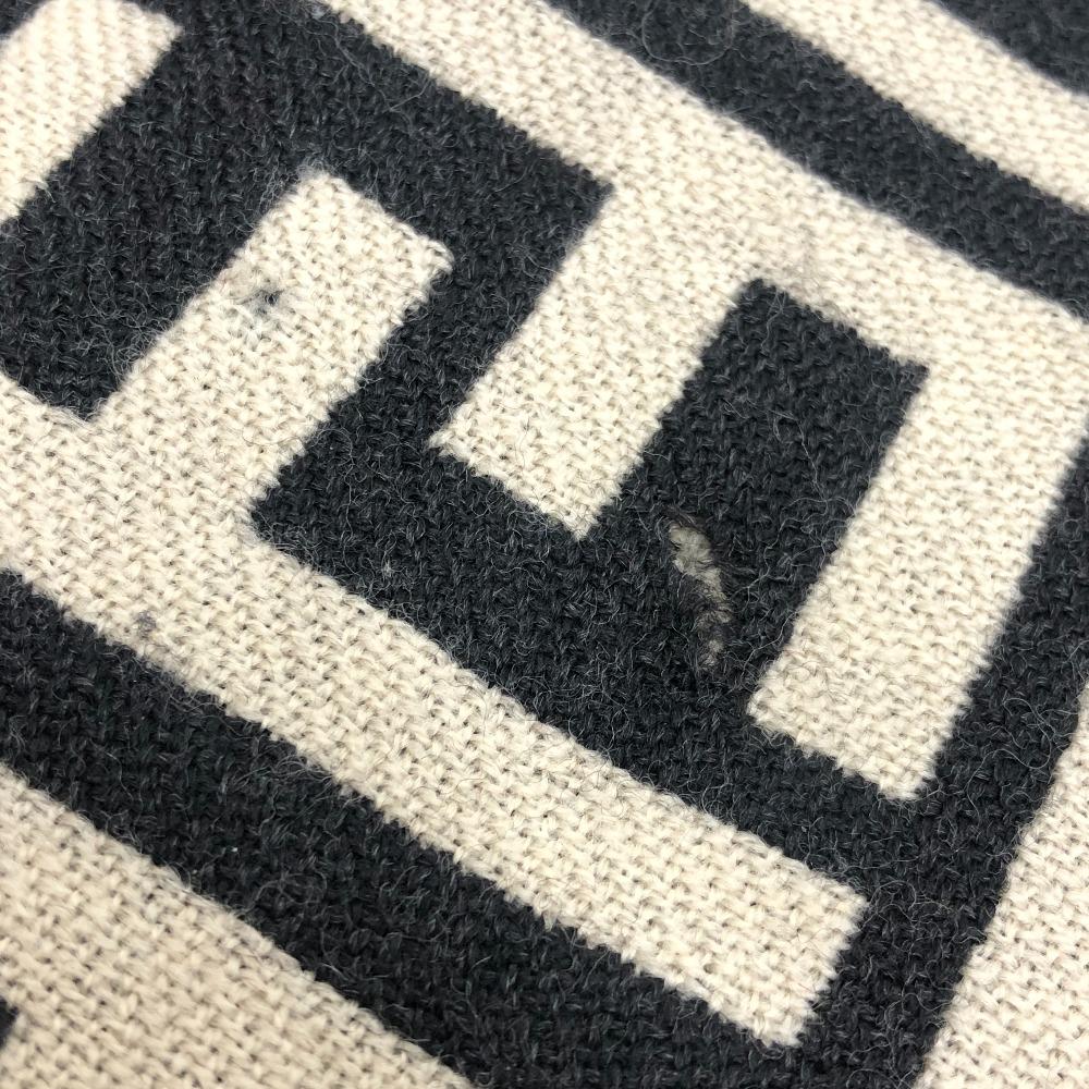 FENDI Zucca pattern Reversible Stole/Shawl Scarf wool Black/Beige