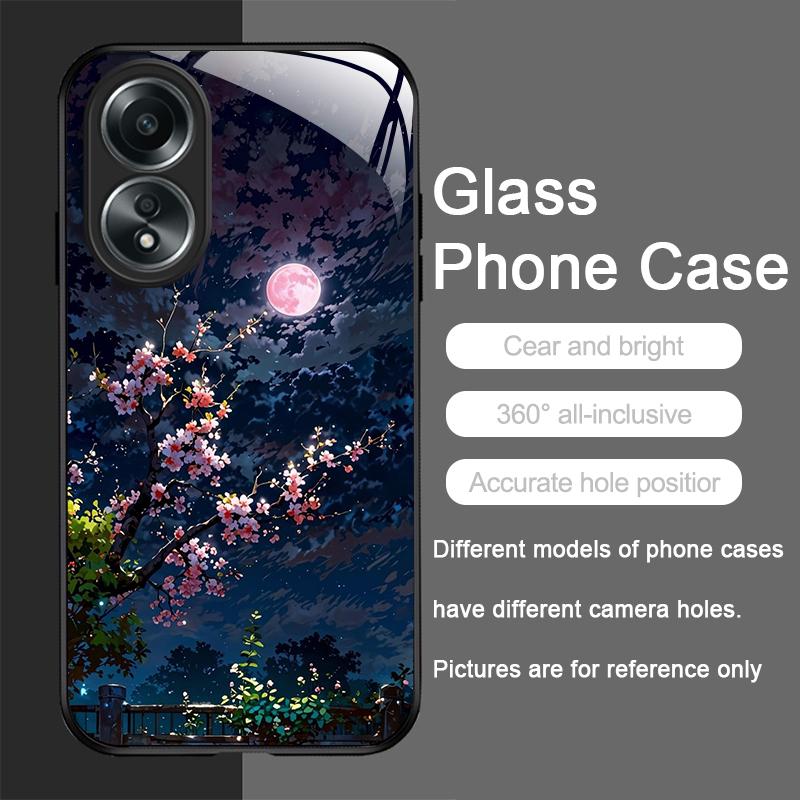 Moon Cherry Blossom Pattern Scenery Tempered Glass Phone Case for OPPO Realme 14 13 Pro Plus 12 11 10 Neo 3 X7 PRO C75 5G Covers