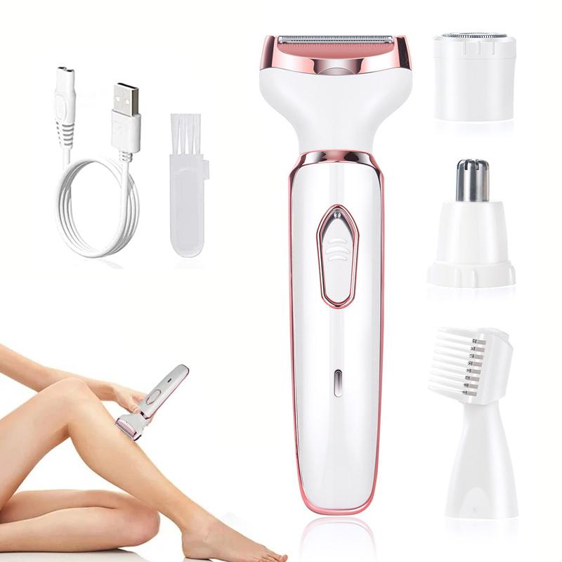 4 In 1 Electric Hair Removal Device Painless Epilator For Face Nose Legs and Underarm Bikini Trimmer for Women Wet & Dry
