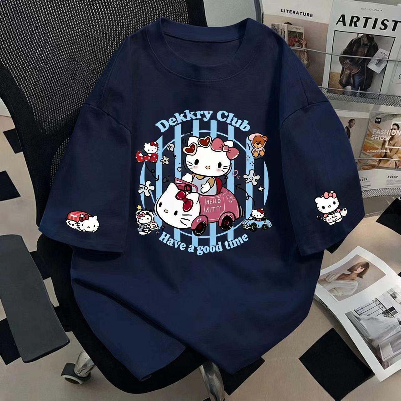 

Hello Kitty Short Sleeve Tee soft cotton casual crew neck cute cartoon print lightweight summer top for Women daily wear S