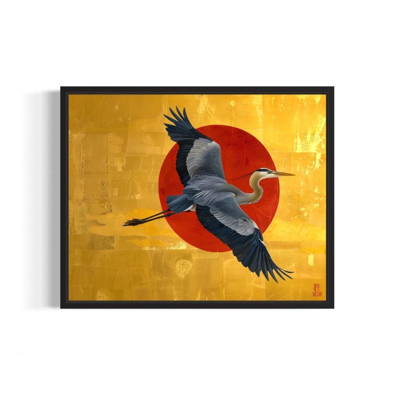 Abstract Bird Flying Animal Poster Raven Crow Hummingbird Red and Gold Canvas Painting Modern Wall Art Living Room Home Decor