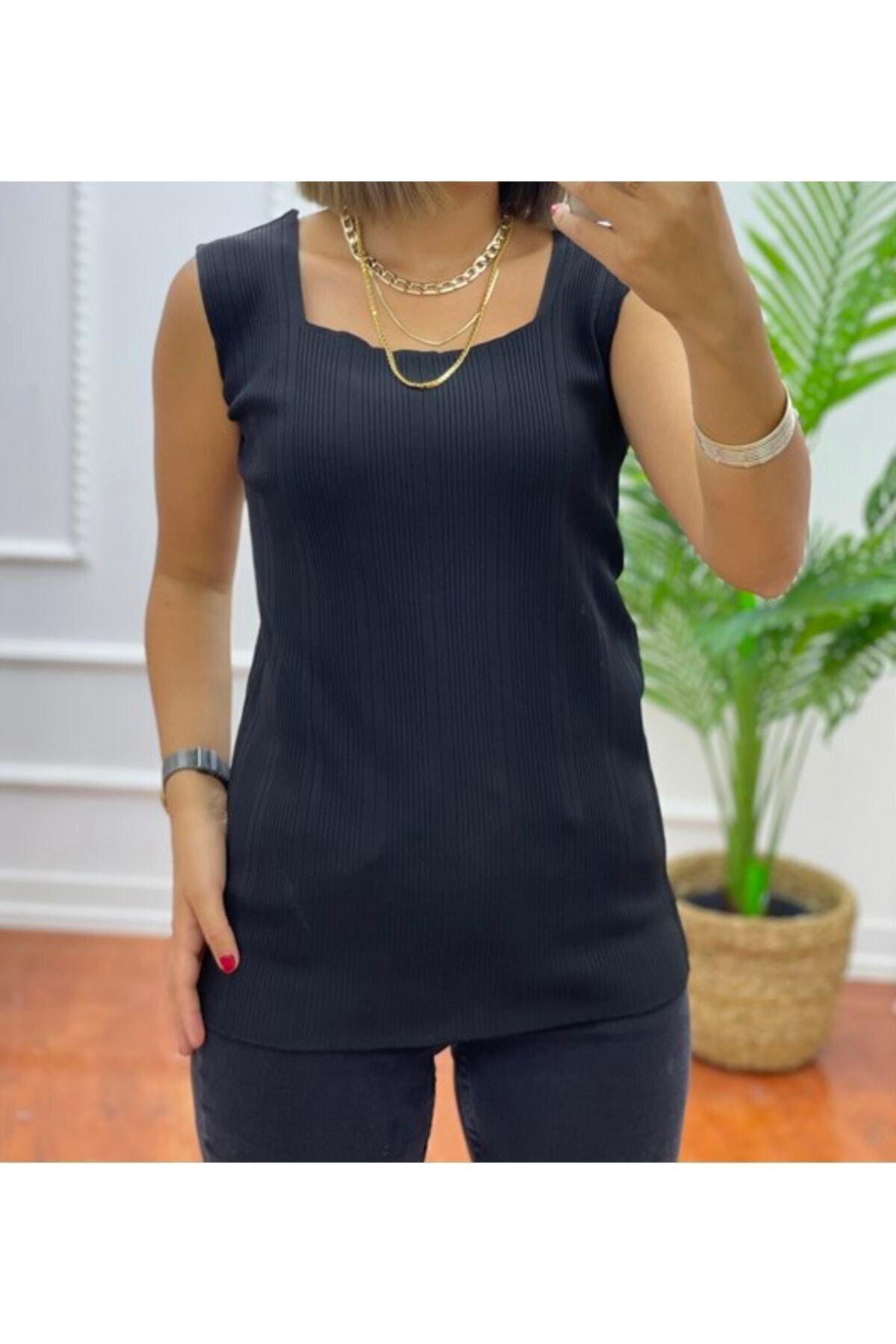 

Women s Big Size Blouse Large Size Black Ribbed Square Collar Knitwear Undershirt XL