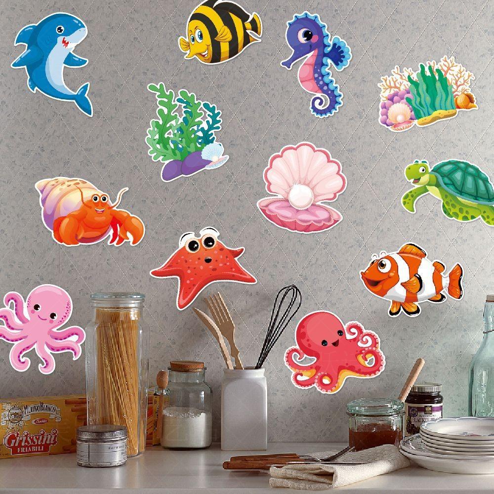 Kid Party Birthday Ocean Theme Wall Stickers With Starfish Turtles Sharks Design