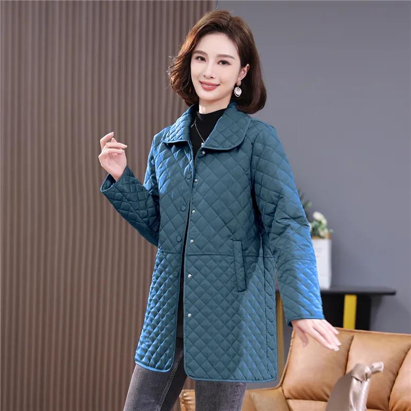 Women's Spring Autumn Casual High End Diamond Plaid Warm Jacket Female Plus Size Leisure Outwear