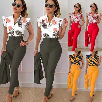 Fashionable and Casual Two-piece Women's Suit with Lotus Leaf Sleeves and Vests