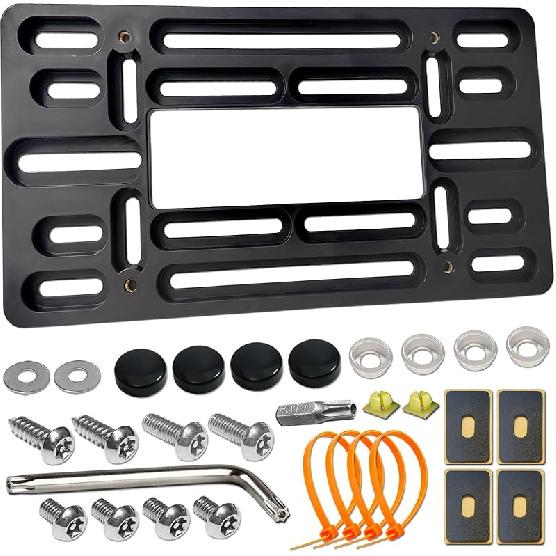 Aootf Front License Plate Bracket Holder- Front License Plate Mounting Kit For 2 Drill Holes Bumper, Universal Car Tag Adapter With Anti Theft License Plate Bracket