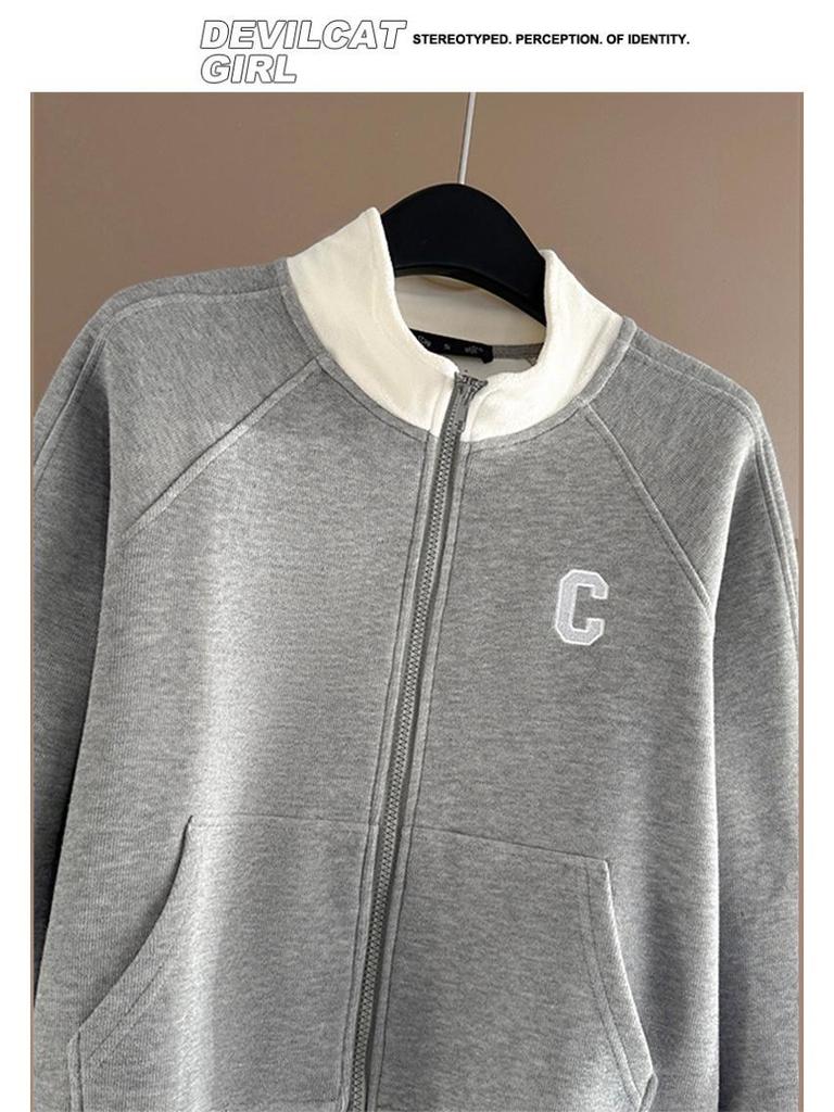 Women's European Style Casual Sports Suit - 2025 Chic Color Block Zipper Cardigan & Two-Piece Set for Spring/Autumn